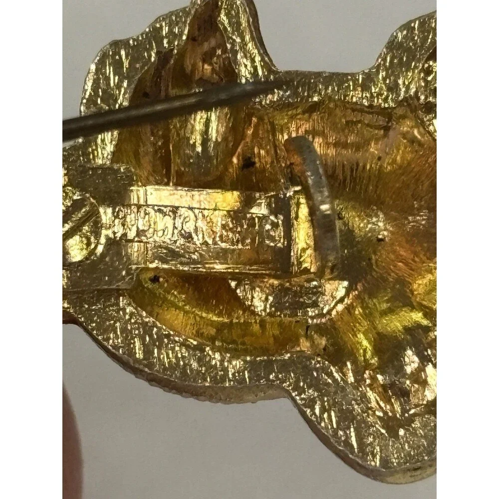 Vintage Hong Kong Cat Bear Brooch Pin Lot Gold Tone Rhinestone Enamel